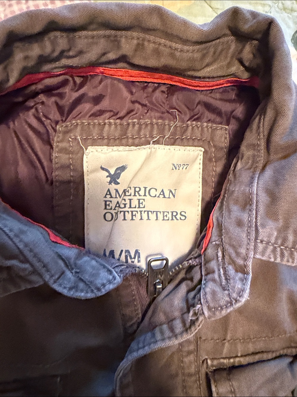 American Eagle Outfitters Men's Dark Brown Field Jacket with Red Trim